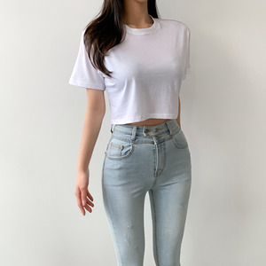 얇고 가벼운 실켓 라운드 루즈핏 여자 반팔 크롭 티셔츠 (4 Color)