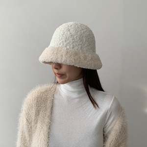 겨울 양털 퍼 여자 니트 벙거지 버킷햇 모자 작은머리 (5 Color)